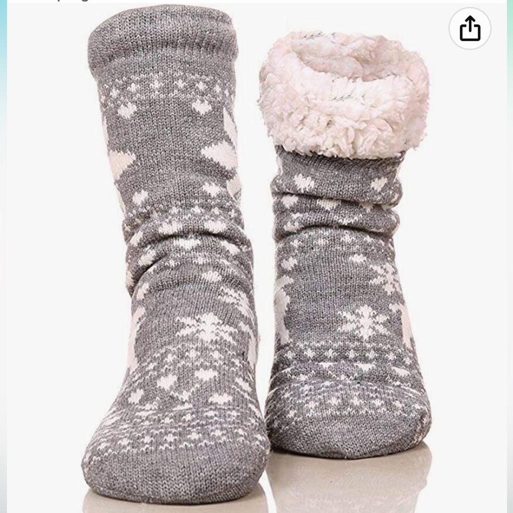 Fuzzy Warm Slipper Socks lined with Grippers